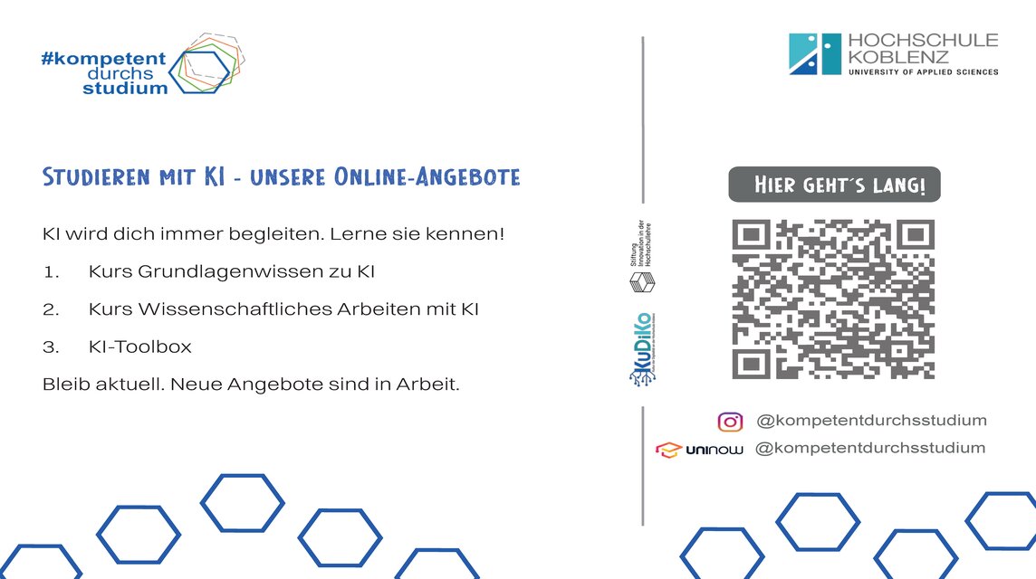 Studieren mit KI, unsere Online-Angebote - mit #kompetentdurchsstudium