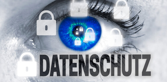 datenschutz (in german data protection) eye looks at viewer concept