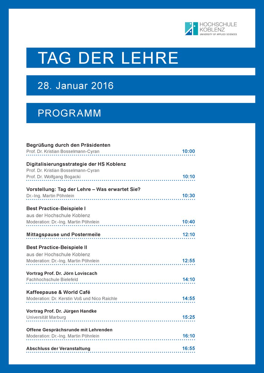 Programm Tag der Lehre 2016 mit Verlinkung zur Veranstaltungsseite