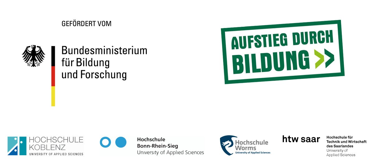 Logo der Verbundhochschulen sowie des Bundesministerium für Bildung und Forschung und Aufstieg durch Bildung